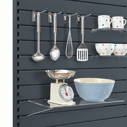 Dark Grey Retail Shelving Modular Gondola Unit with Slatwall Back Panels - H1400 x W1000mm