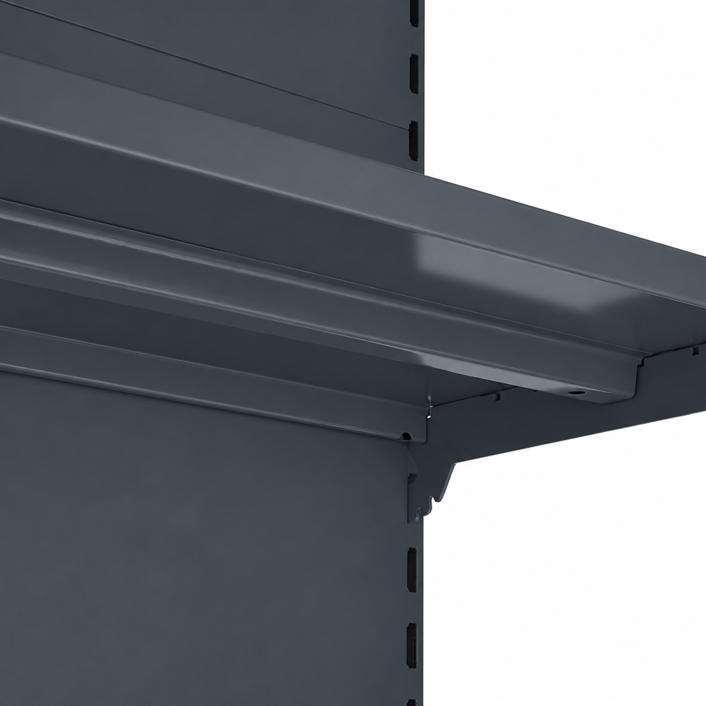 Dark Grey RAL 7015 shelf underside and supporting bracket.