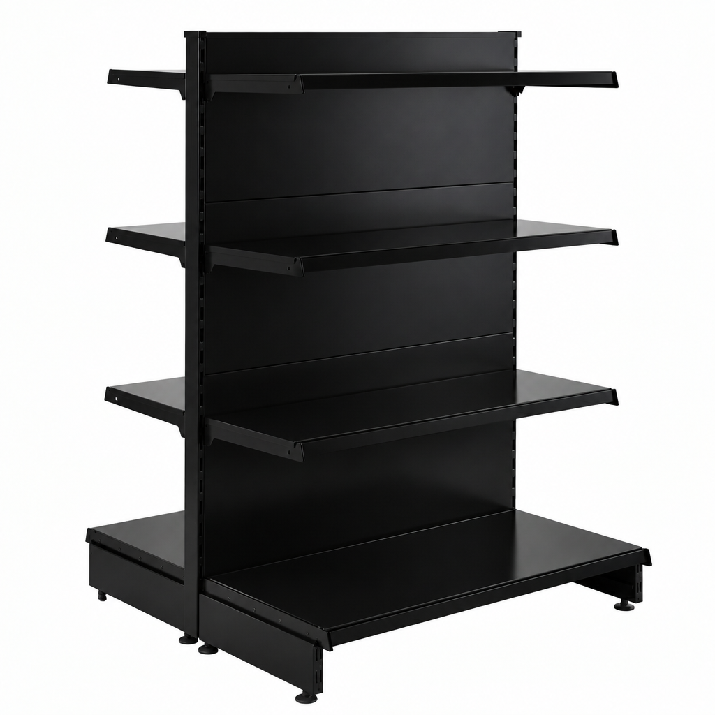 Black H1400mm gondola unit with 6 x 370mm shelves