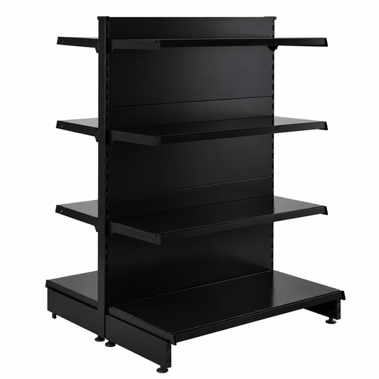 Black H1400mm gondola unit with 6 x 370mm shelves
