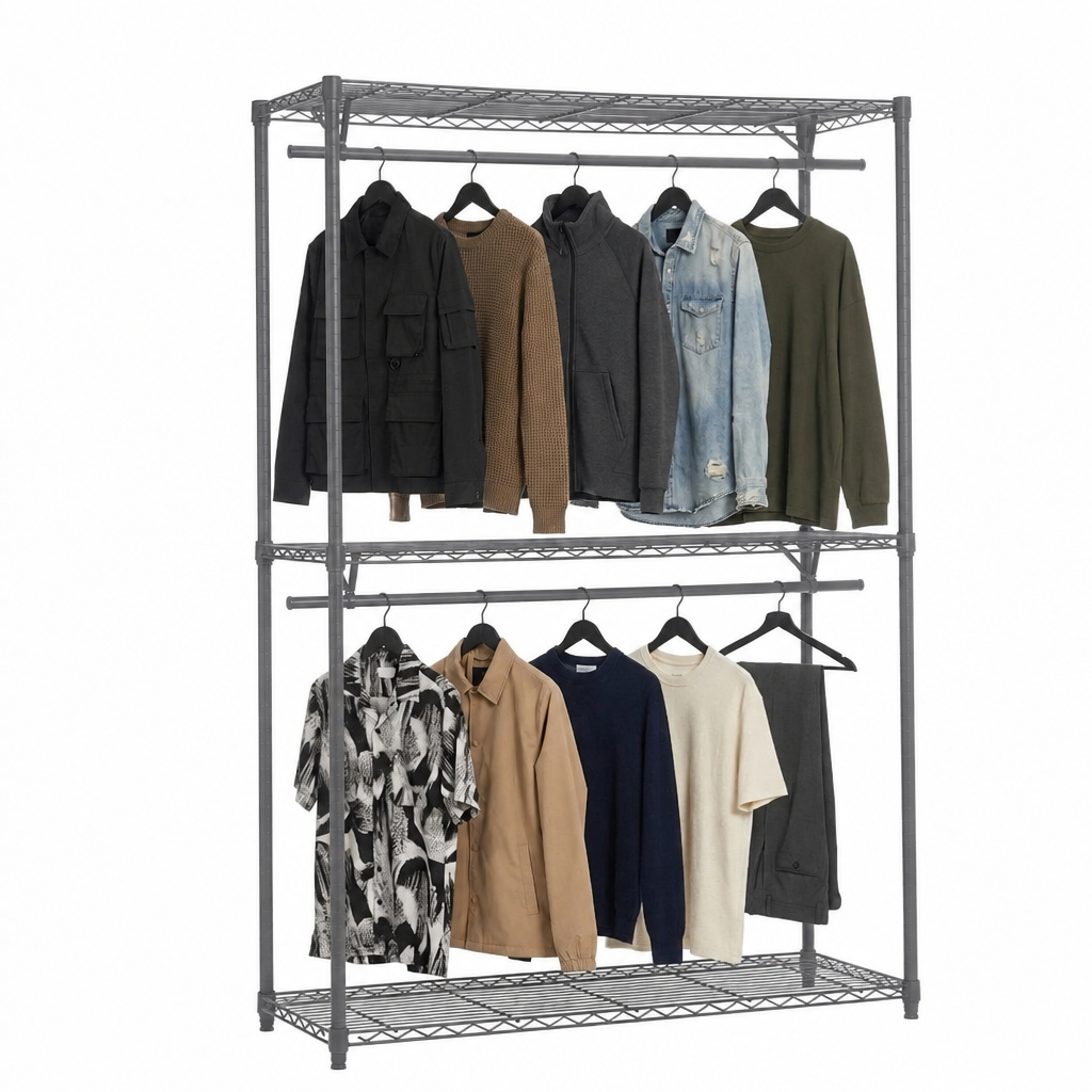Carbon Grey Wire Clothes Rack with 2 rails