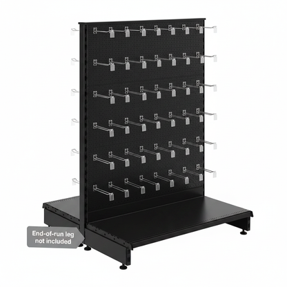 Black modular gondola unit with perforated back panels and eurohooks