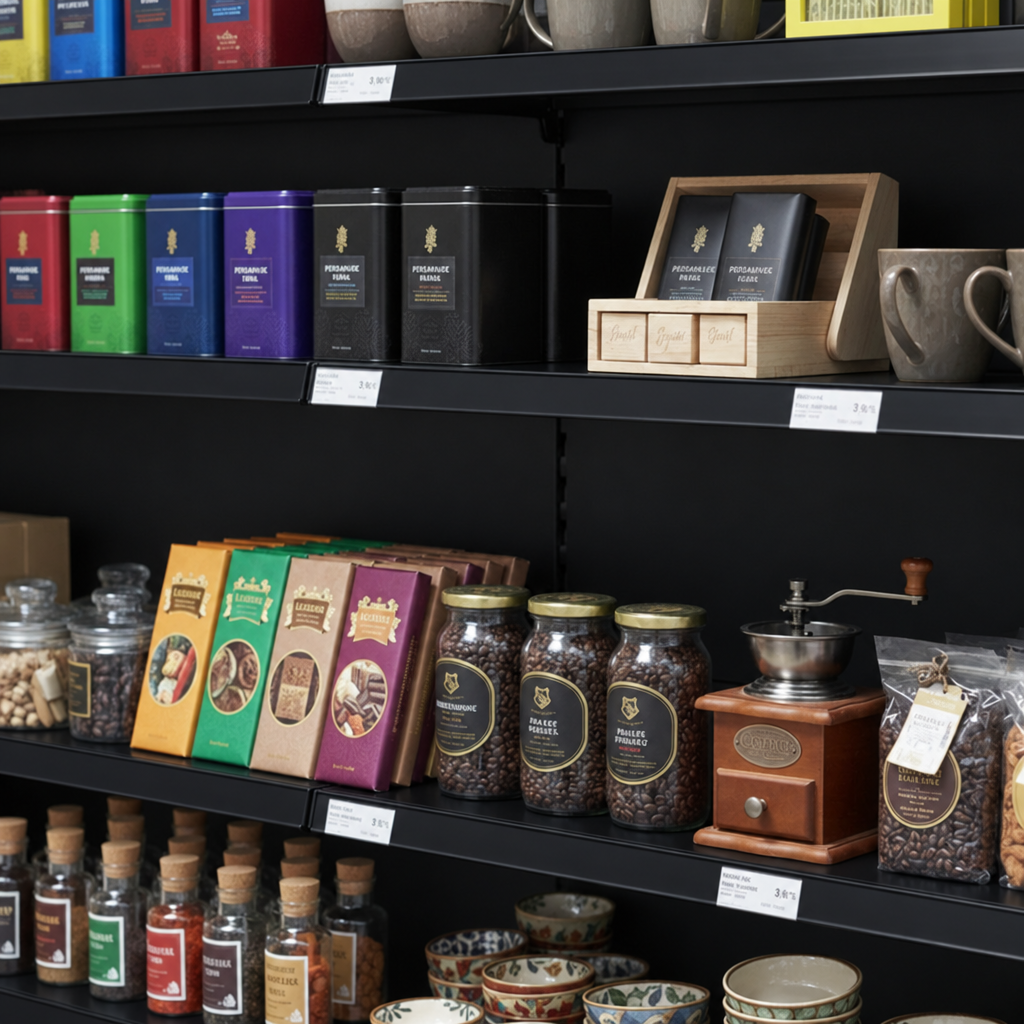 Black shelving merchandise detail
