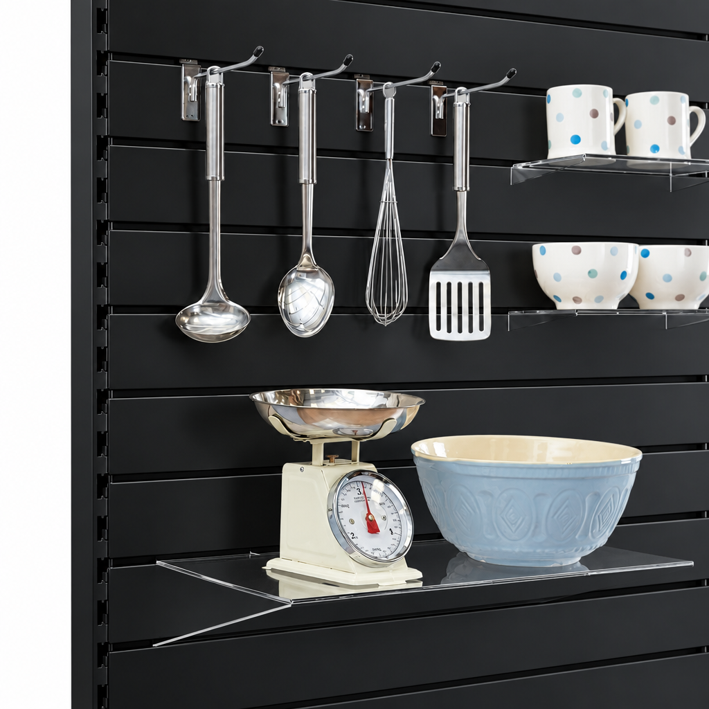 Black Retail Shelving Modular Gondola Unit with Slatwall Back Panels - H1400 x W1000mm