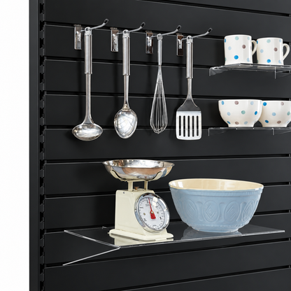 Black Retail Shelving Modular Gondola Unit with Slatwall Back Panels - H1400 x W1000mm