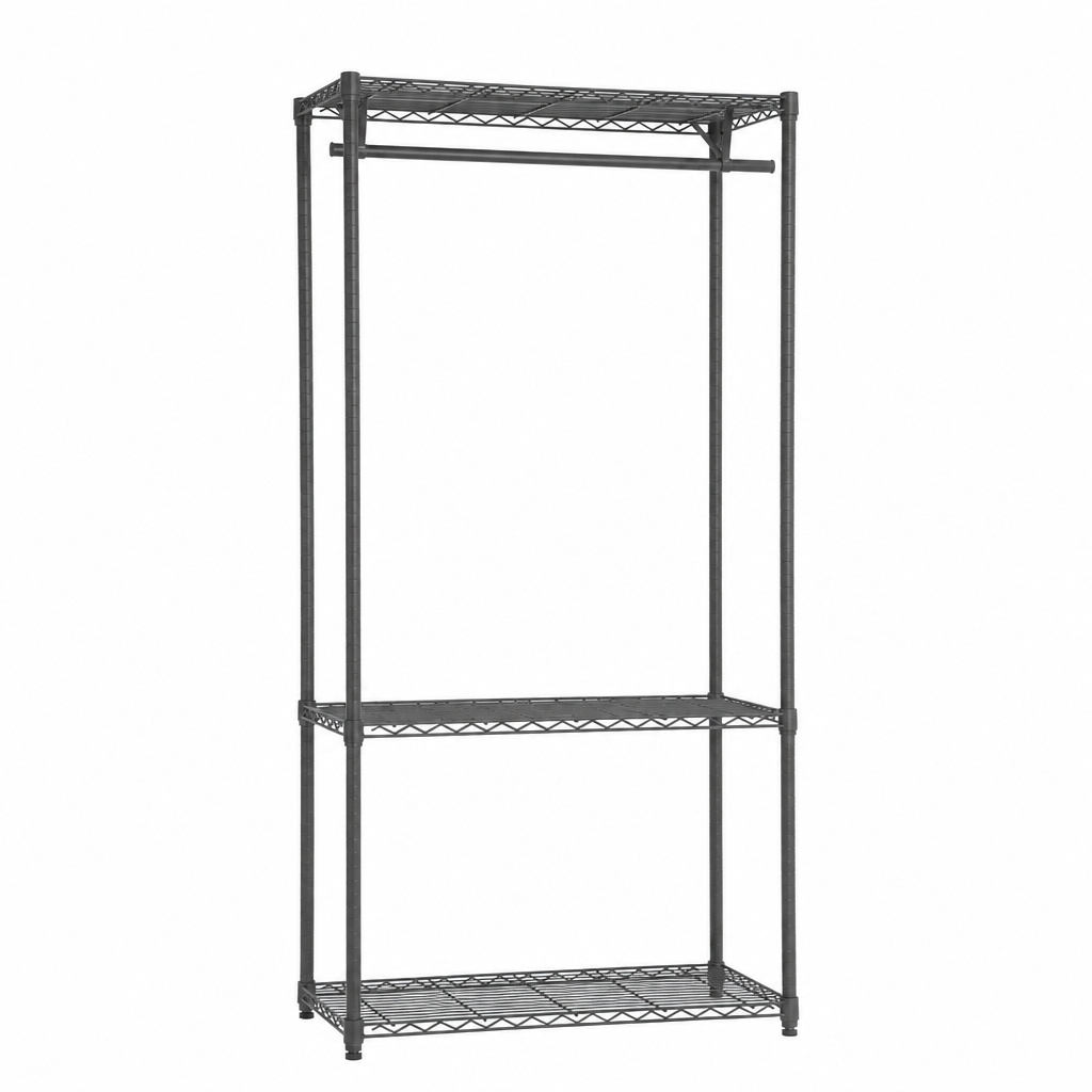 Carbon Grey Wire Clothes Rack - H1800mm - 1 x Rail & Shelves