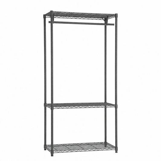 Carbon Grey Wire Clothes Rack - H1800mm - 1 x Rail & Shelves