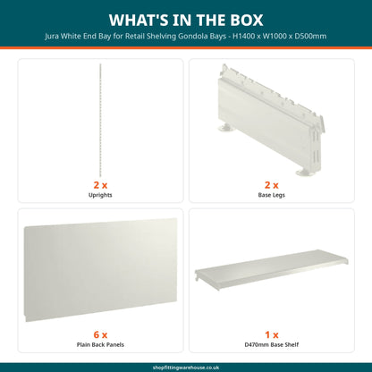 Jura White End Bay for Retail Shelving Gondola Bays - H1400 x W1000 x D500mm