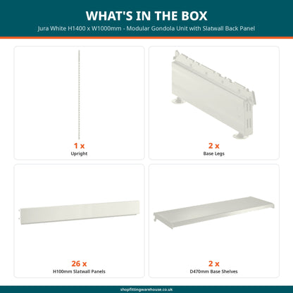Jura White H1400 x W1000mm - Modular Gondola Unit with Slatwall Back Panel