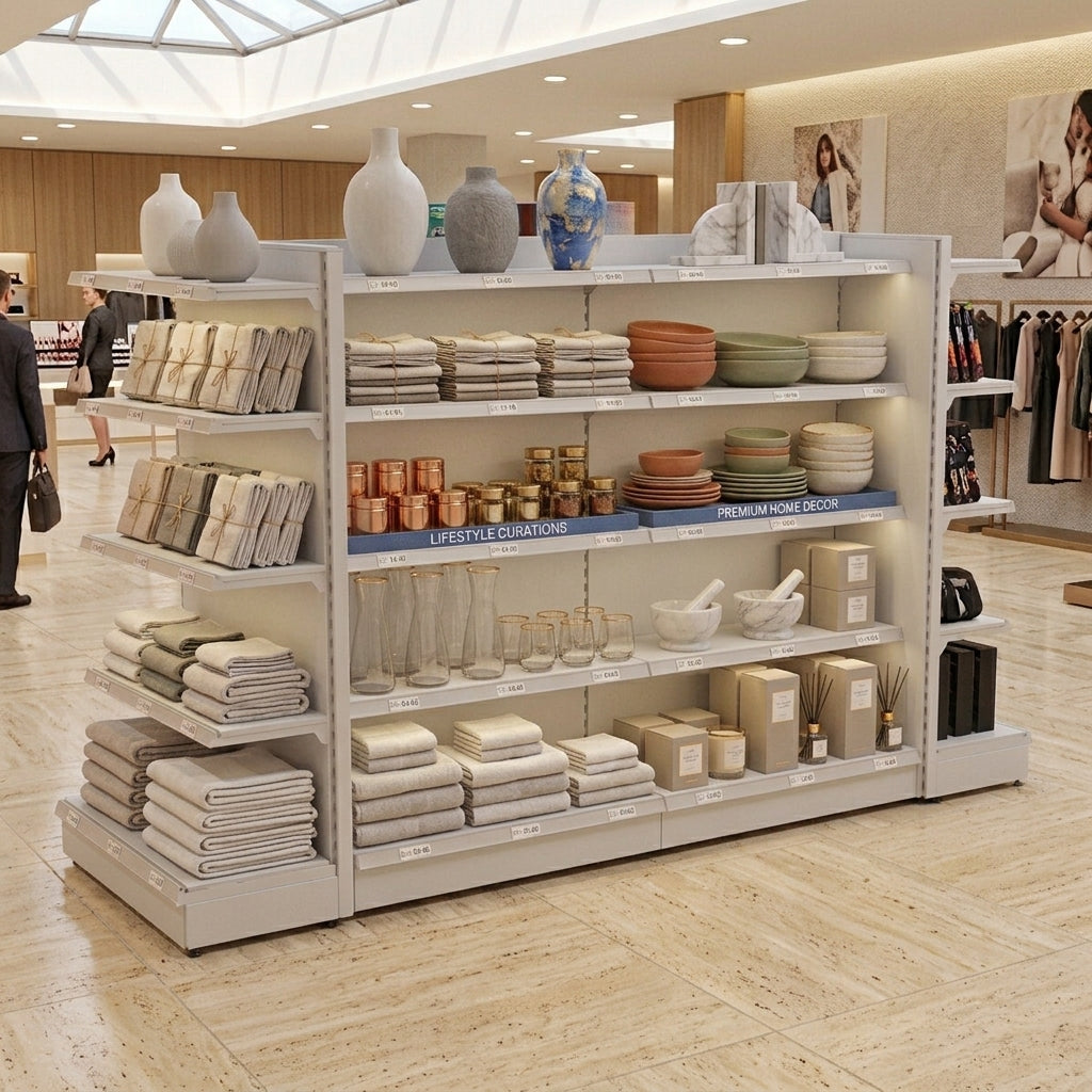 Jura White Retail Gondola Shelving - H1800mm - 2 Bays & 2 End Bays - 24 Shelves