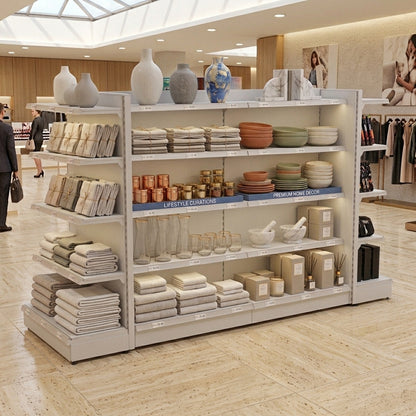 Jura White Retail Gondola Shelving - H1800mm - 2 Bays & 2 End Bays - 24 Shelves
