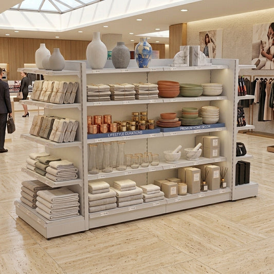 Jura White Retail Gondola Shelving - H1800mm - 2 Bays & 2 End Bays - 24 Shelves