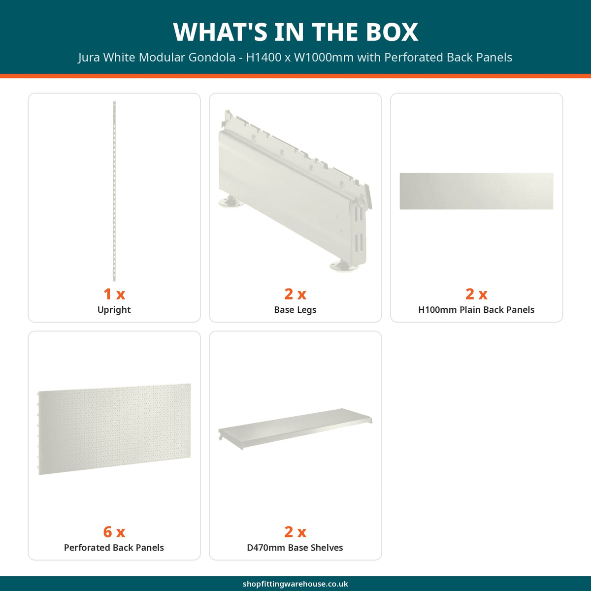 Jura White Modular Gondola - H1400 x W1000mm with Perforated Back Panels
