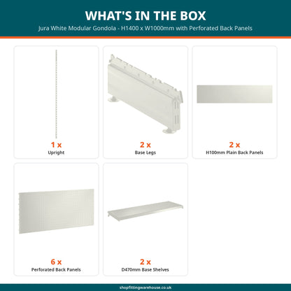 Jura White Modular Gondola - H1400 x W1000mm with Perforated Back Panels