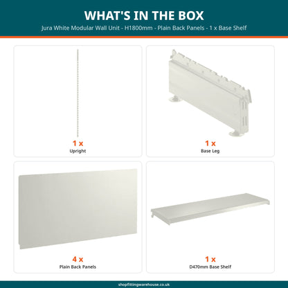 Jura White Modular Wall Unit - H1800mm - Plain Back Panels - 1 x Base Shelf