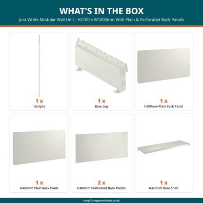 Jura White Modular Wall Unit - H2100 x W1000mm With Plain & Perforated Back Panels