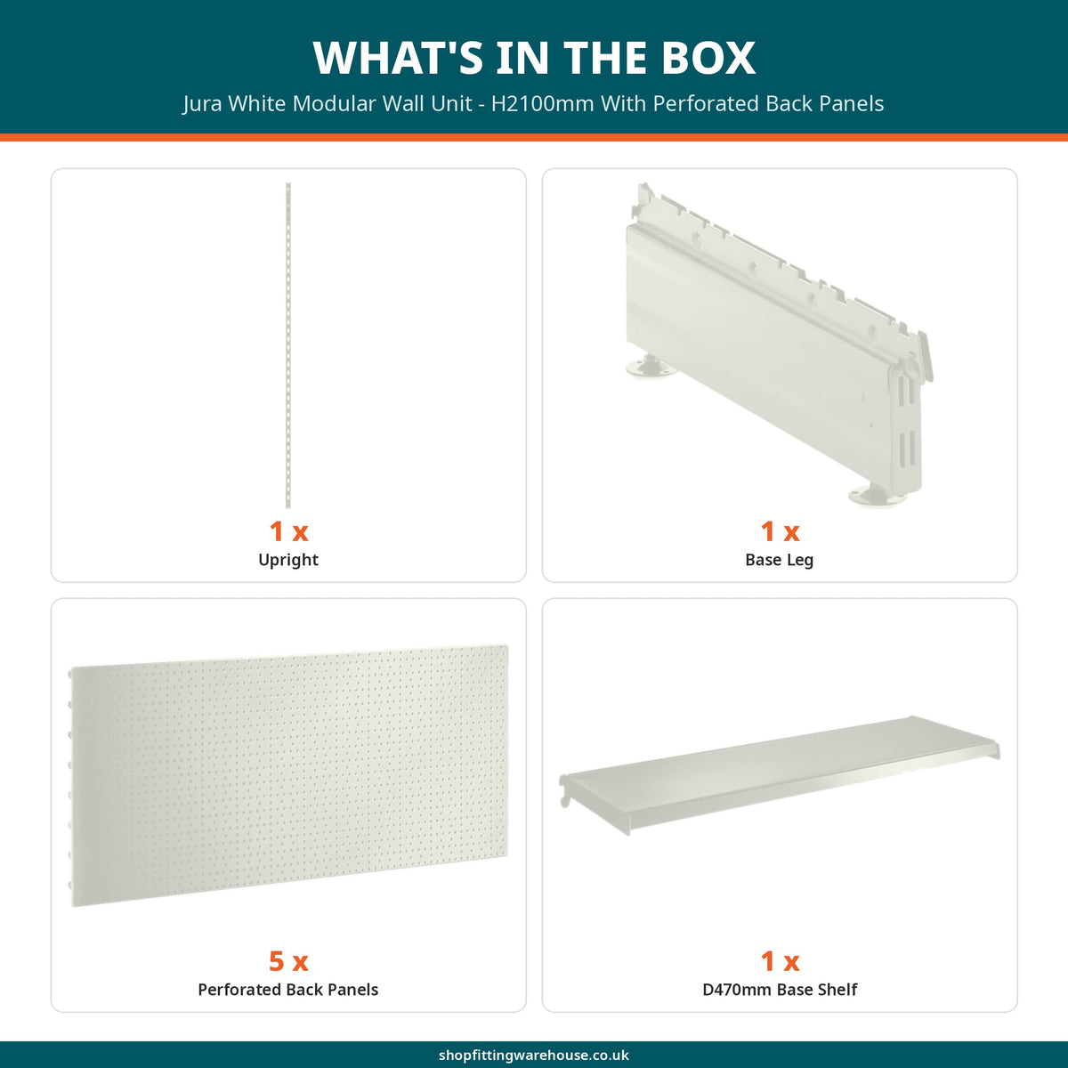 Jura White Modular Wall Unit - H2100mm With Perforated Back Panels