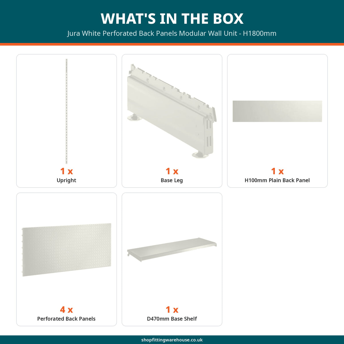 Jura White Perforated Back Panels Modular Wall Unit - H1800mm