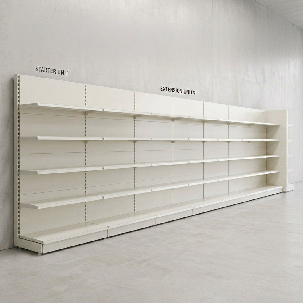 Jura White Retail Shelving 2100mm High Modular Wall Unit - 4 x 370mm Shelves