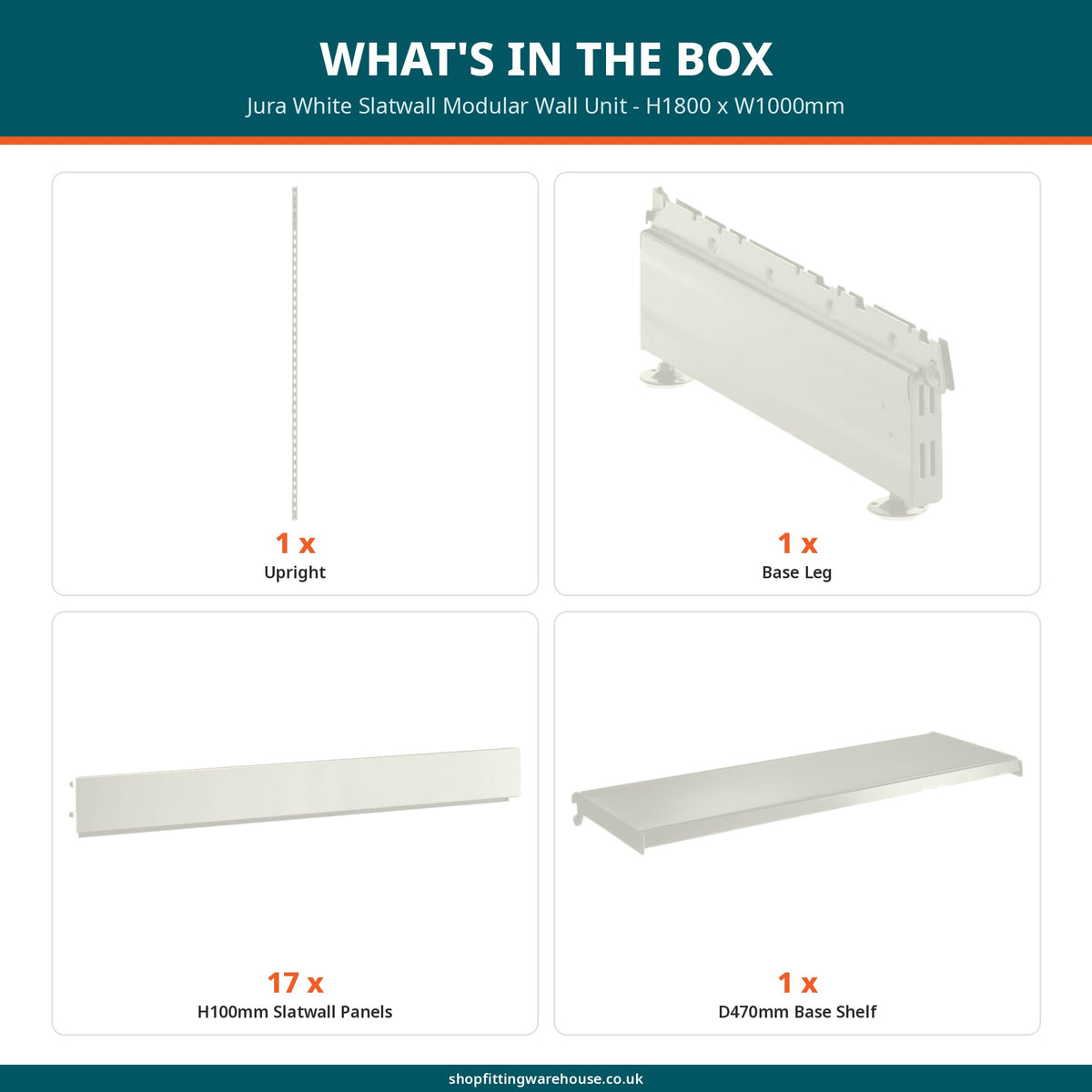 Jura White Slatwall Modular Wall Unit - H1800 x W1000mm