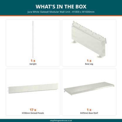 Jura White Slatwall Modular Wall Unit - H1800 x W1000mm