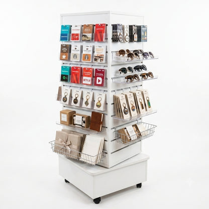White Large Slatwall Revolving Tower with Wheels - Silhouette Range
