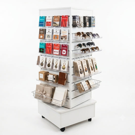 White Large Slatwall Revolving Tower with Wheels - Silhouette Range