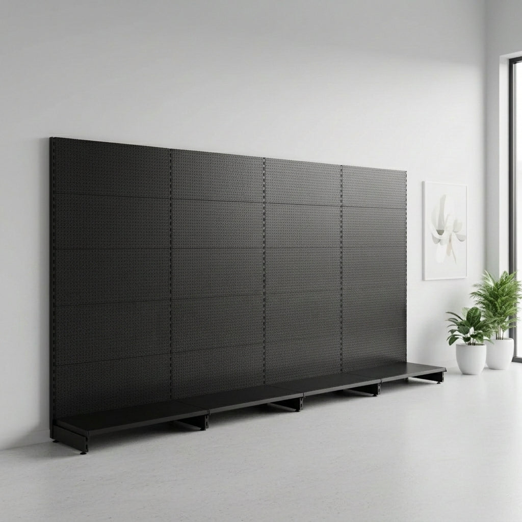 Black Retail Shelving Modular Wall Unit - Perforated Back Panels - H2100mm