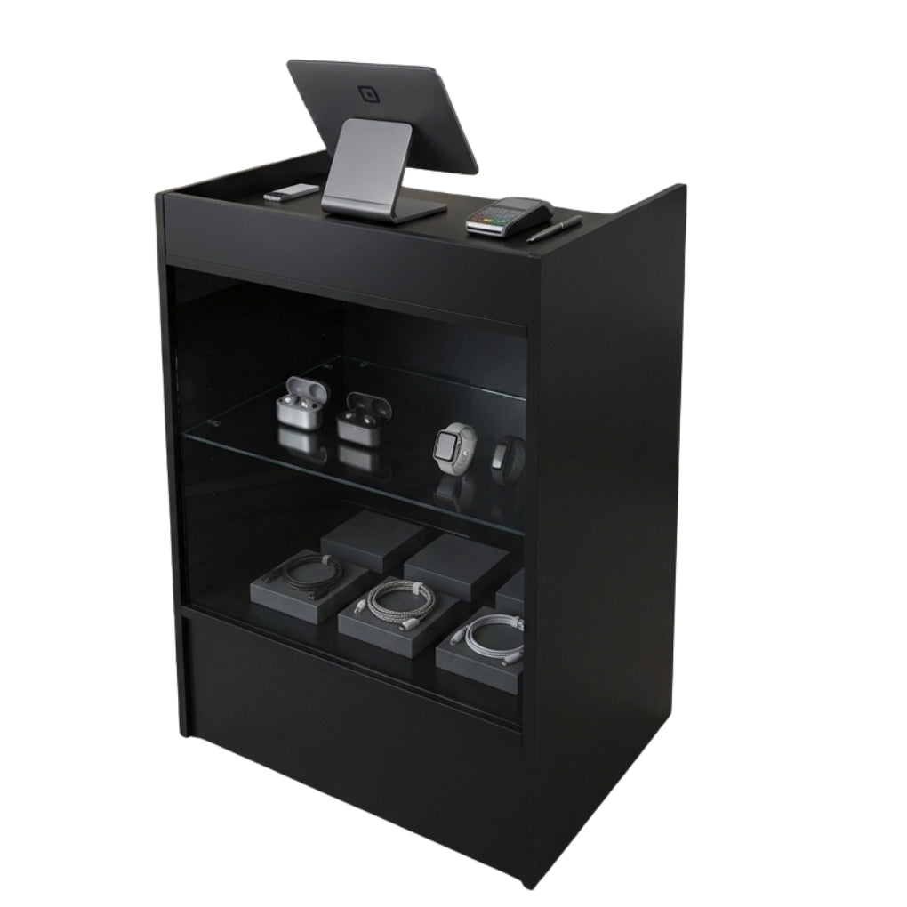 Black Retail Till Counter With Glass Front Display - Silhouette Range