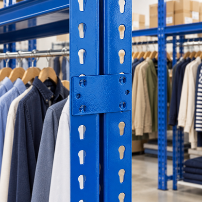 Proposed stockroom lifestyle image showing tie brackets joining garment racks
