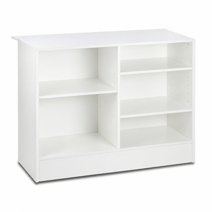 2 x White Shop Counters and 1 x Corner Display Unit with Wooden Shelves Bundle