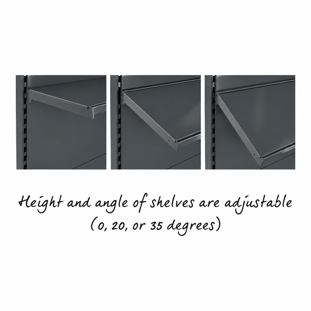 Recoloured image 4 of the gondola shelving in dark grey RAL 7015