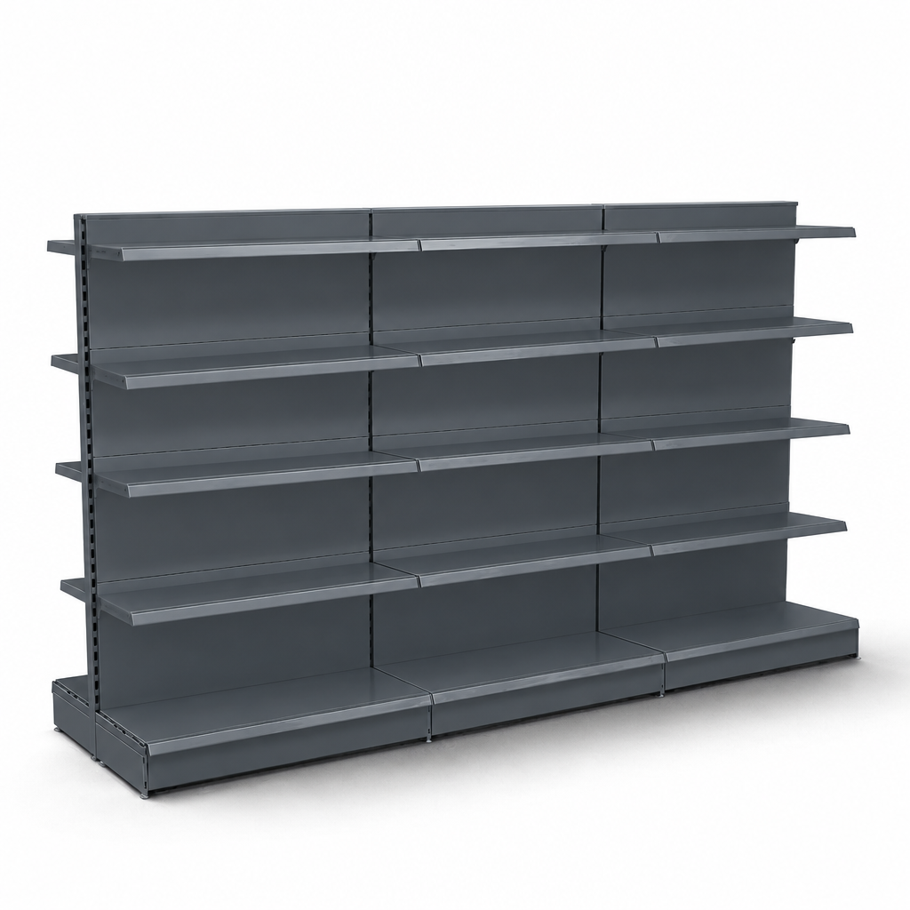 Recoloured main image 1 of the gondola shelving in dark grey RAL 7015