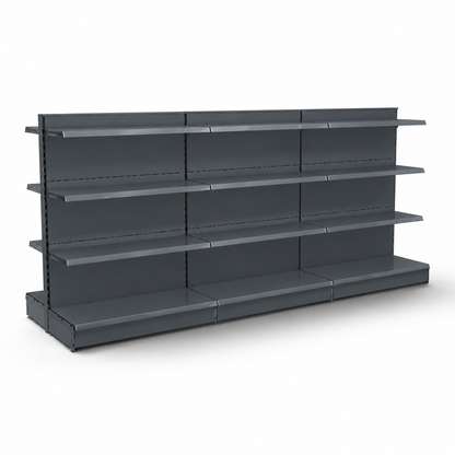Recoloured main image of the H1400 gondola shelving in dark grey RAL 7015