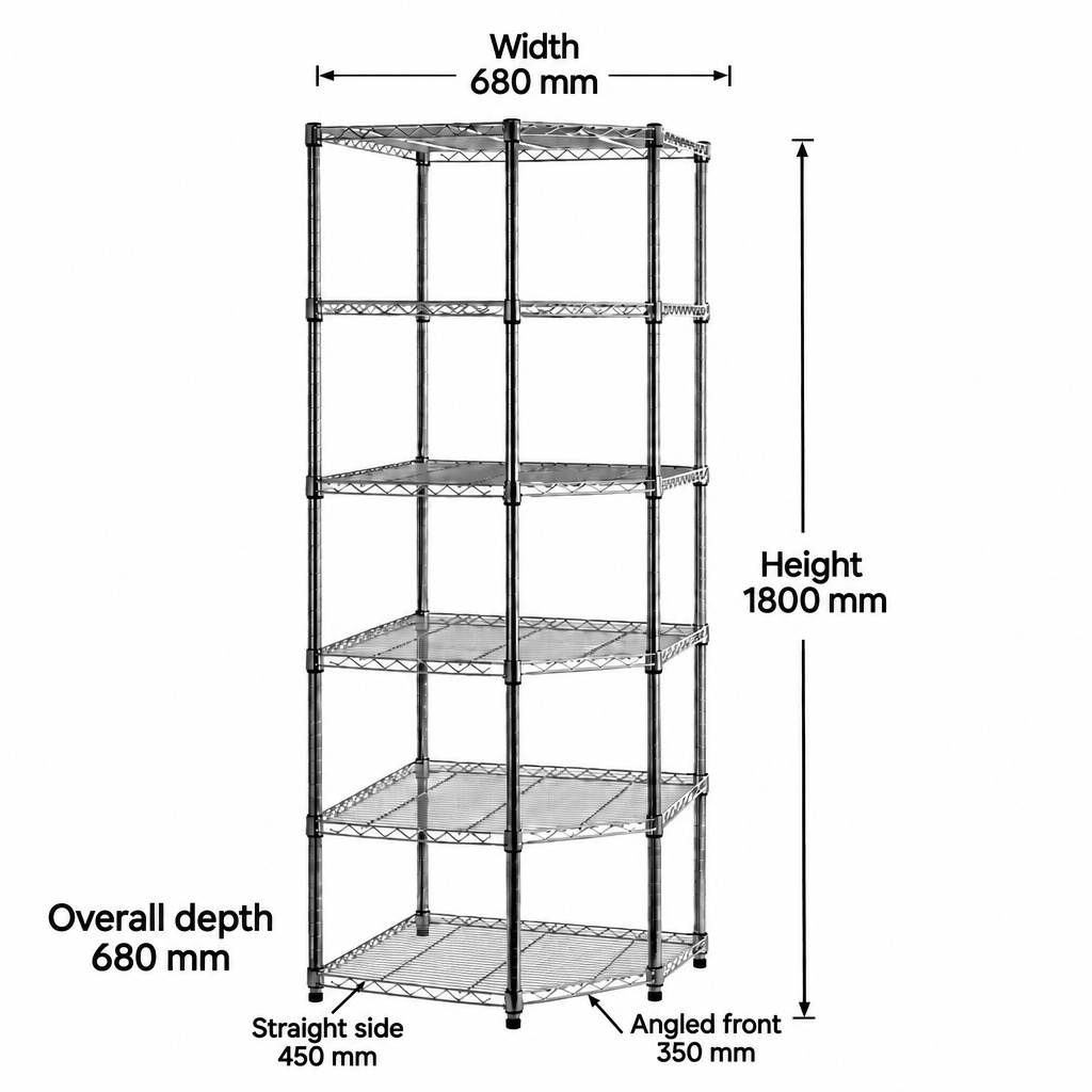 Revised unit diagram with 450 mm straight front and 350 mm angled front callouts
