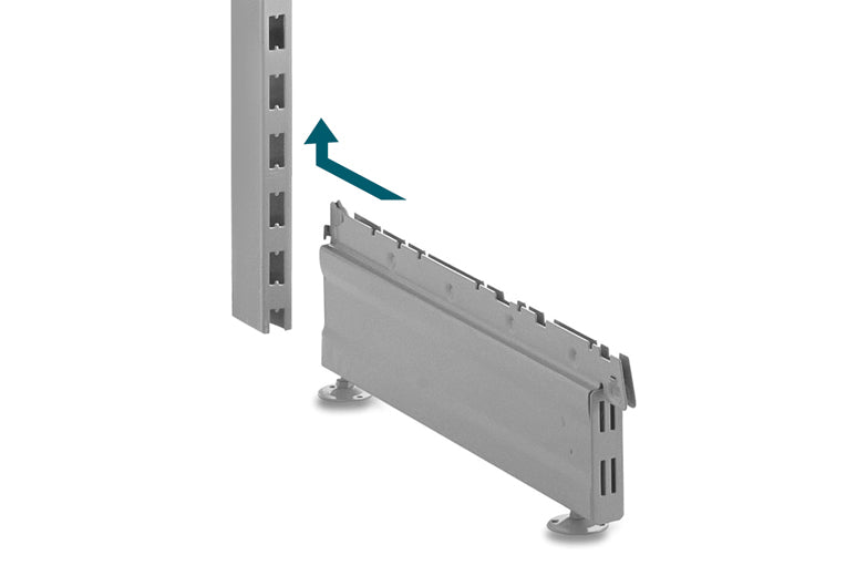 1. Insert base leg into the bottom of an upright