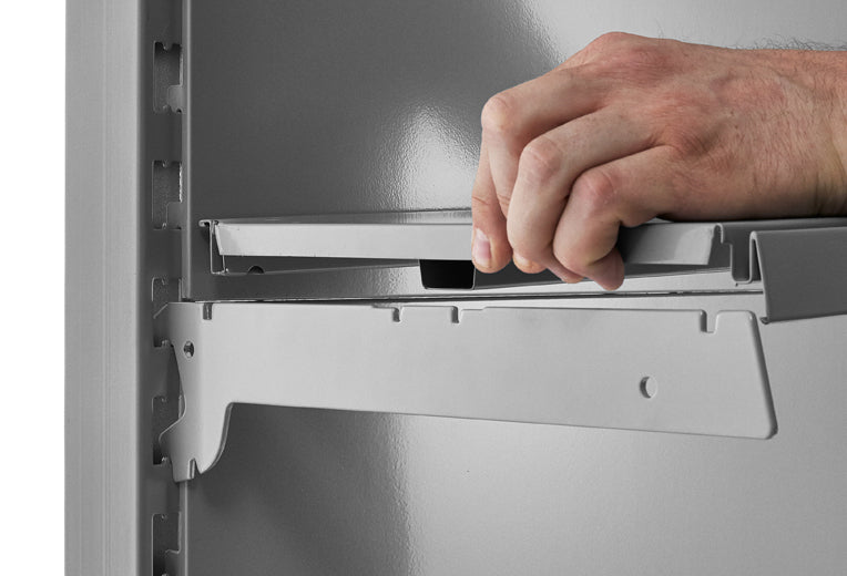 9. Repeat on opposite upright and add shelf