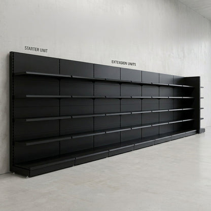 Black Retail Shelving 2100mm High Modular Wall Unit Extension Bay - 4 x 370mm Shelves
