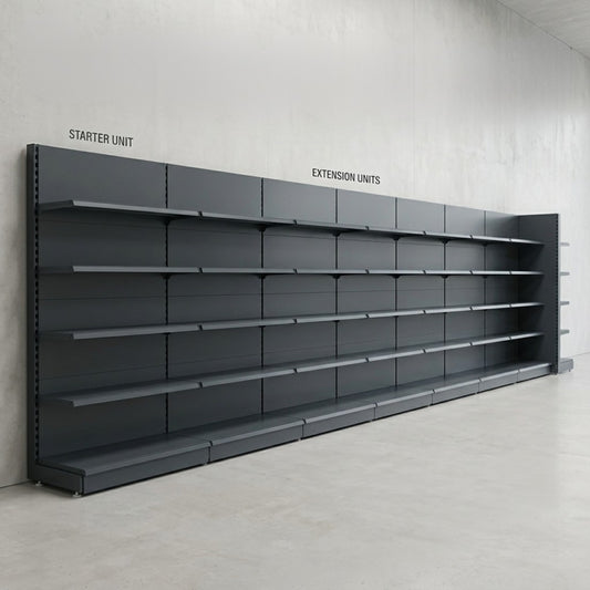 Dark Grey Retail Shelving 2100mm High Modular Wall Unit Extension Bay - 4 x 370mm Shelves