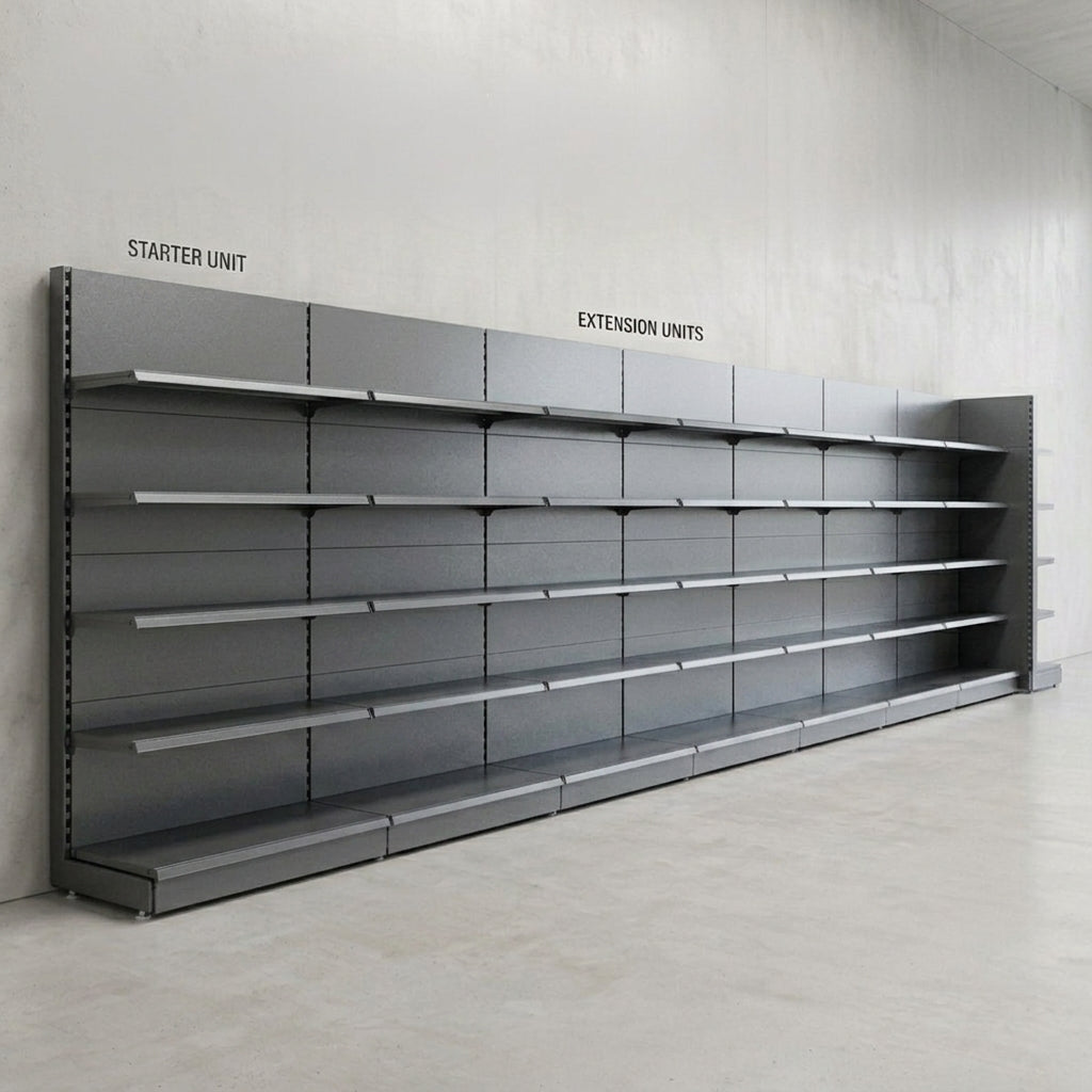 Silver Retail Shelving 2100mm High Modular Wall Unit - 4 x 370mm Shelves - H2100mm