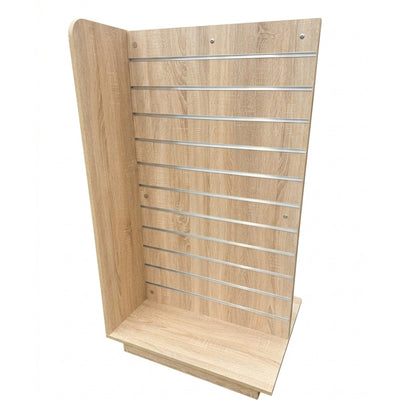 Rustic Oak Slatwall Gondola T' shape with Aluminium Inserts - Aura Range - H1300 x D600mm