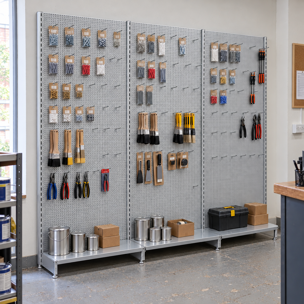 Silver Retail Shelving Modular Wall Unit - Perforated Back Panels - H1800mm