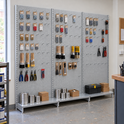 Silver Retail Shelving Modular Wall Unit - Perforated Back Panels - H1800mm