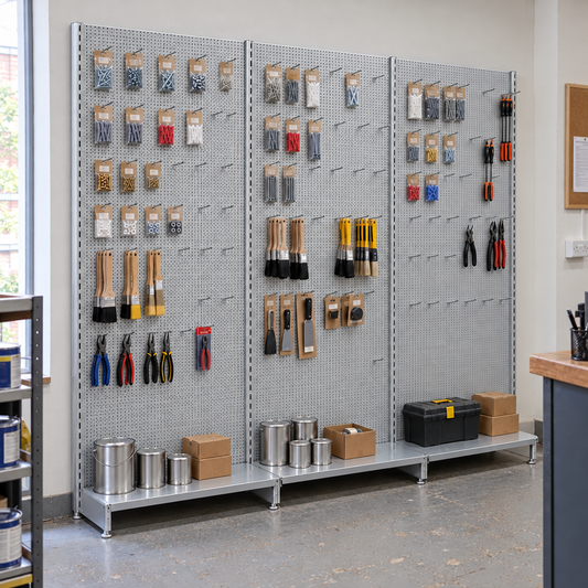 Silver Retail Shelving Modular Wall Unit - Perforated Back Panels - H1800mm