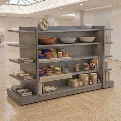 Silver Retail Gondola Shelving - H1800mm - 2 Bays & 2 End Bays - 24 Shelves