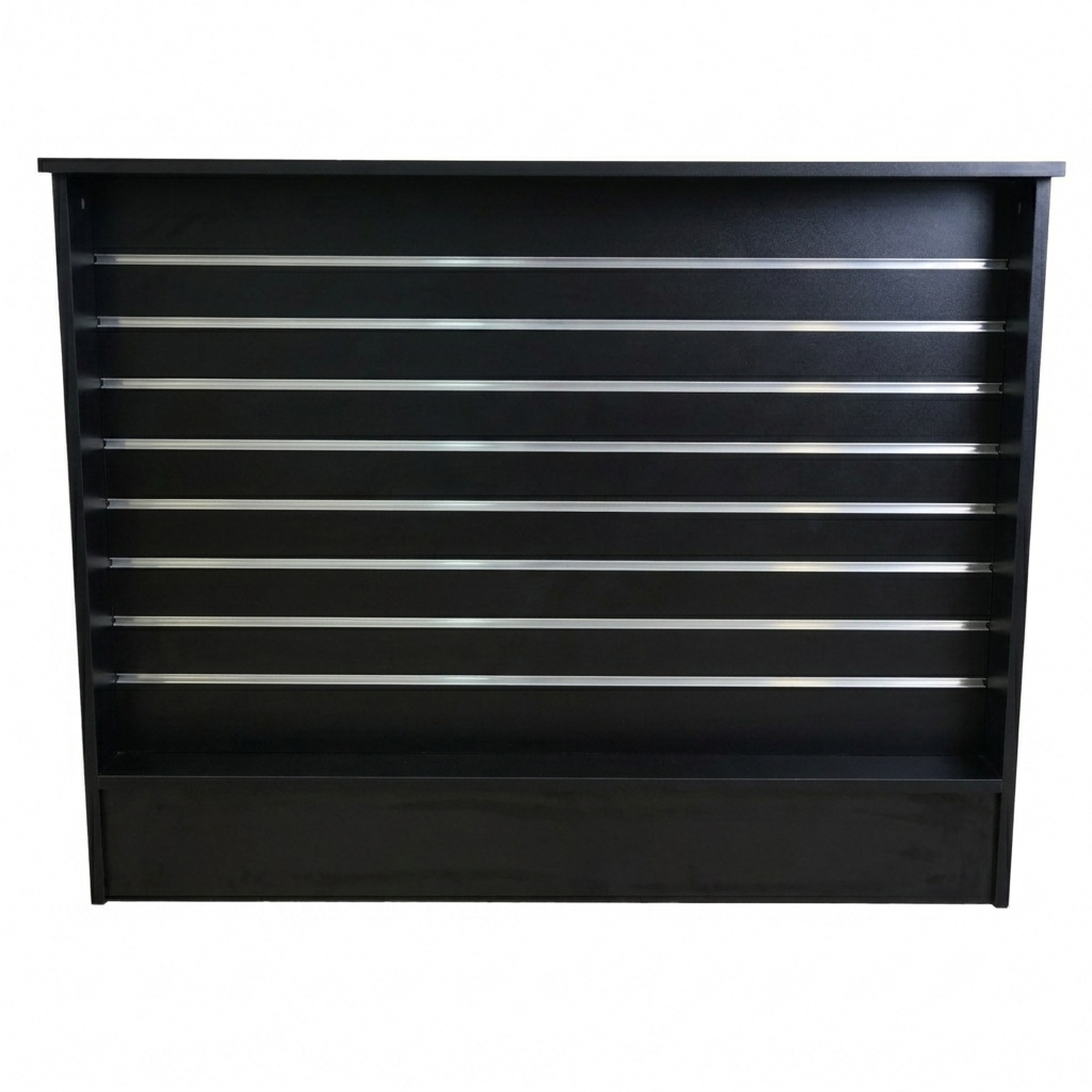 Black Shop Counter with Slatwall Front & Aluminium Inserts - Silhouette Range