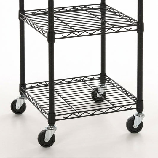 6 Tier Black Wire Shelving Unit with Wheels - H1875 x W450 x D450mm