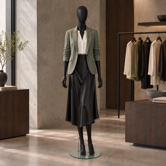 Standing mannequin with smoothed earless head
