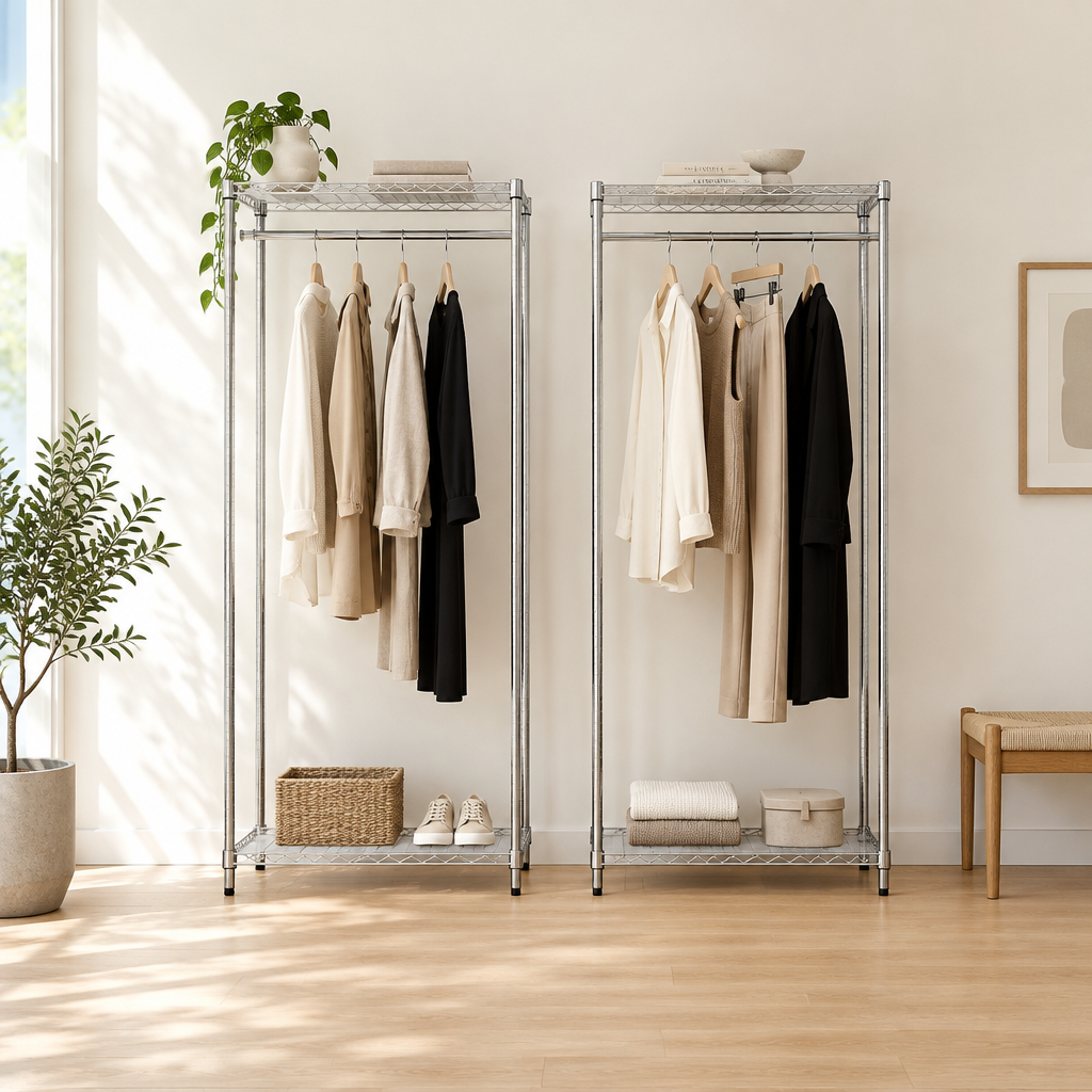 Two racks along a wall in a modern store