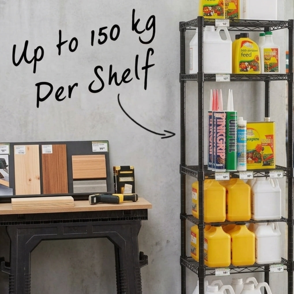 7 Tier Square Black Wire Shelving Unit - W450 x D450mm